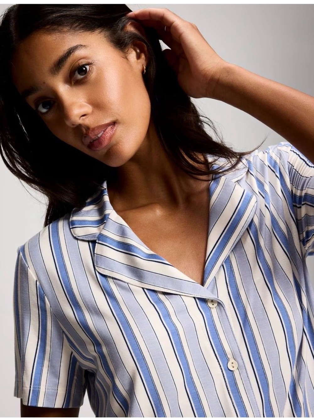 Soma Striped Short-Sleeve Pajama Top in Blue & Yellow